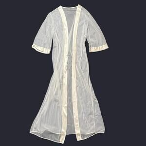 White Ivory Sheer Lingerie Robe with Satin Trim